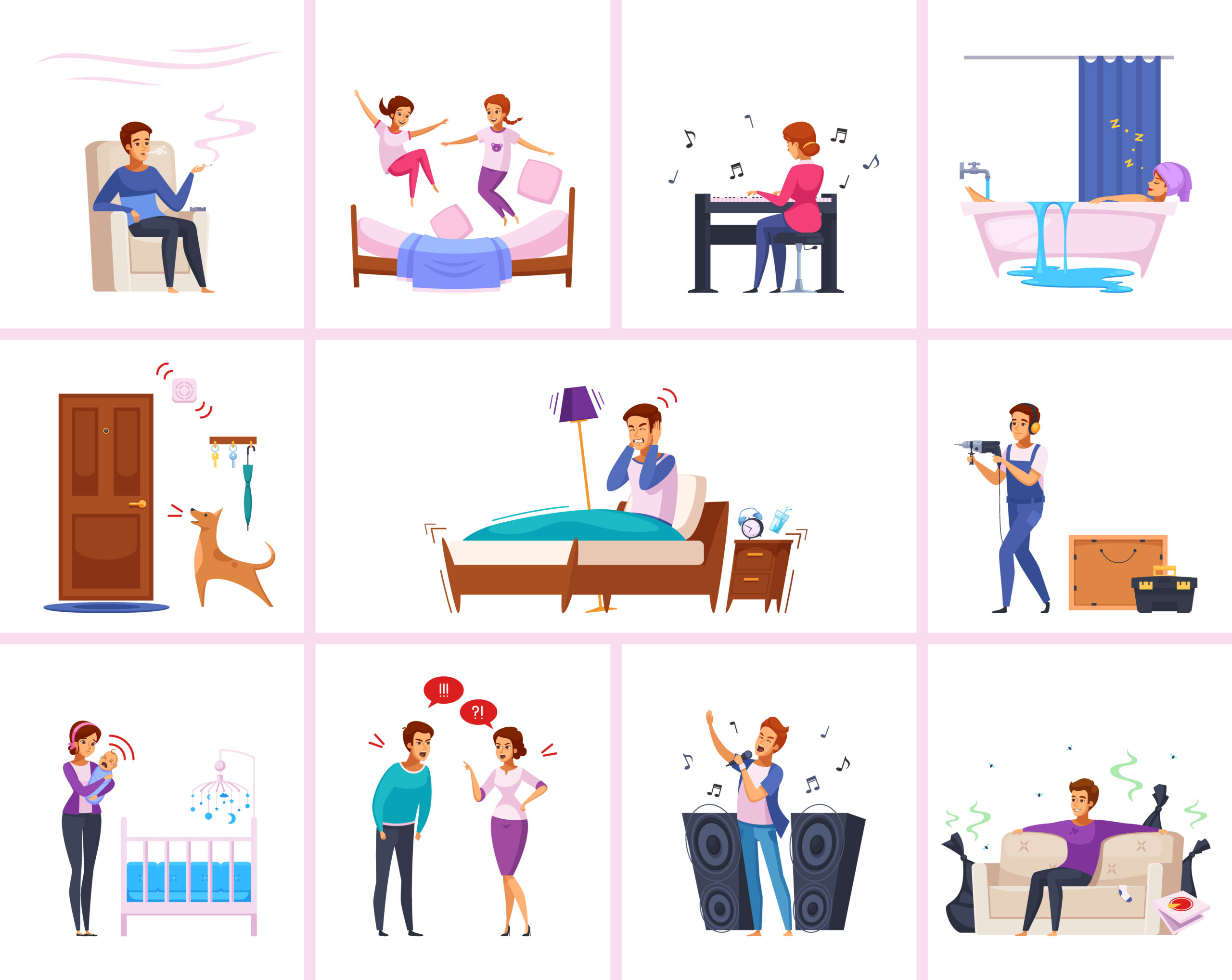 Các nguồn tiếng ồn sinh hoạt truyền từ tầng trên xuống phòng bên dưới